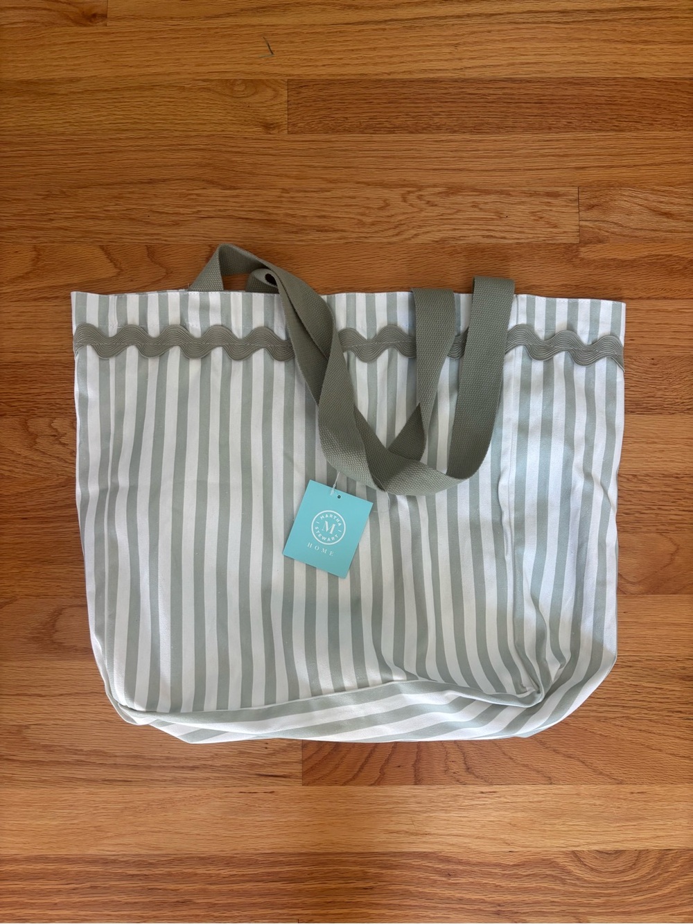 Martha Stewart Sage Green and White Striped Tote Bag